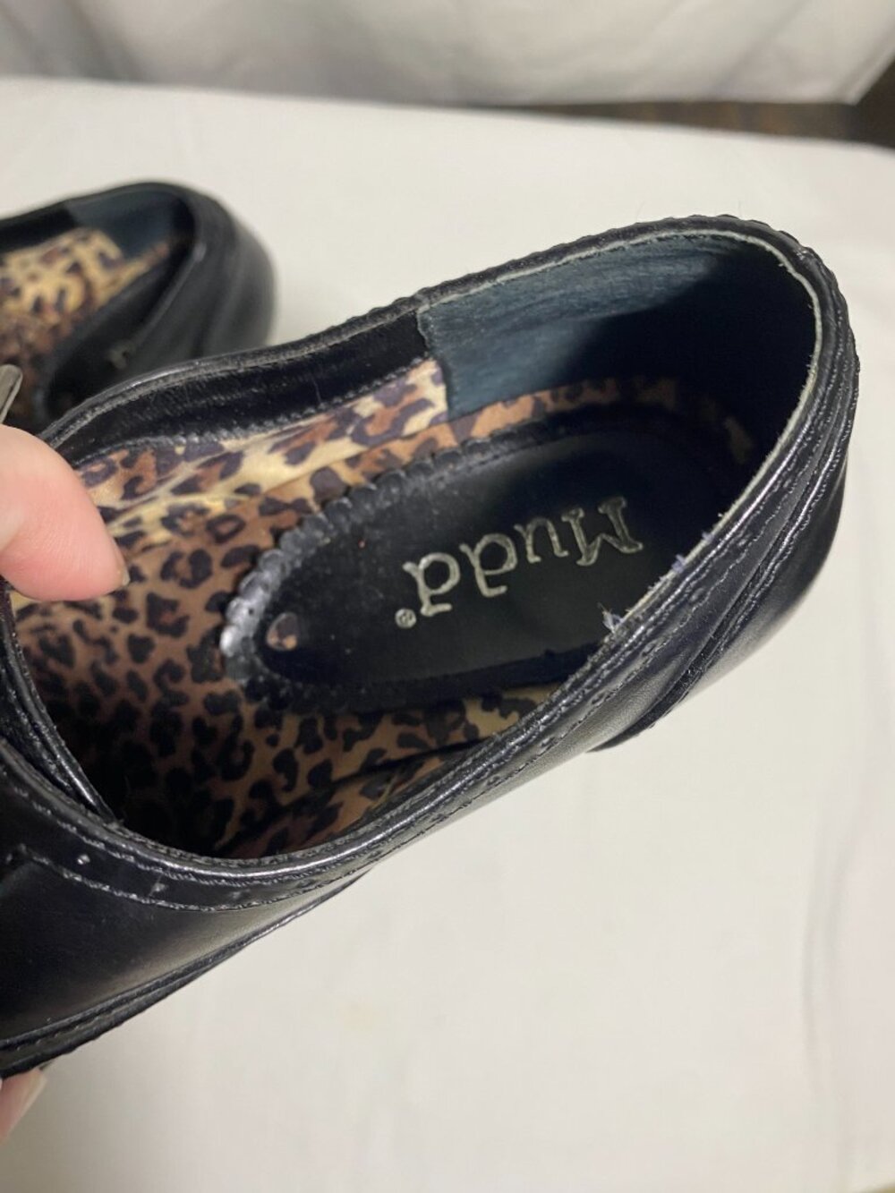 Mudd Austin Black Lace Up Oxford Heels Women’s Size 8M Leopard Print Lining - Picture 8 of 11